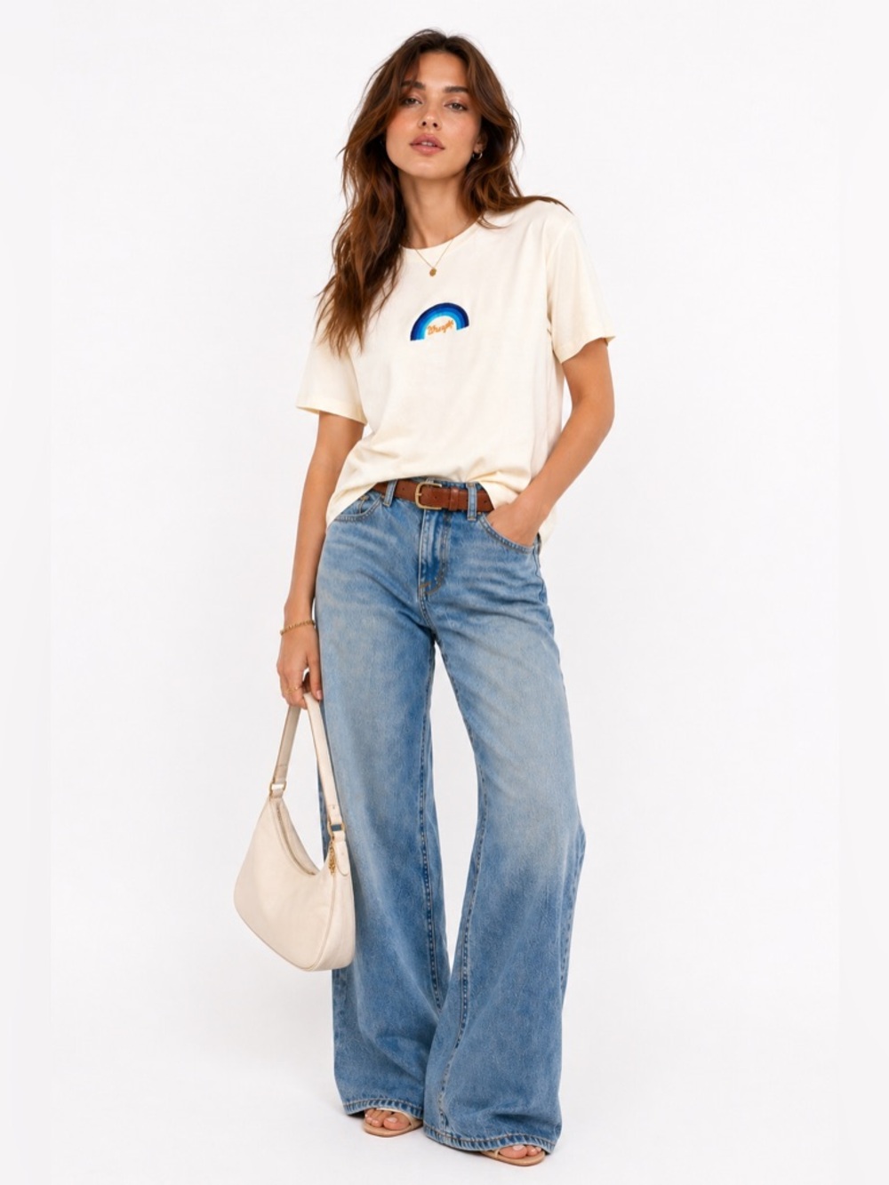 Sandro Paris x Wrangler Cream Rainbow Tee Size M NWT - Picture 2 of 8